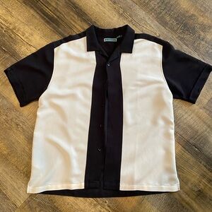 Cubavera Black and Cream Short Sleeve Shirt Men Size L